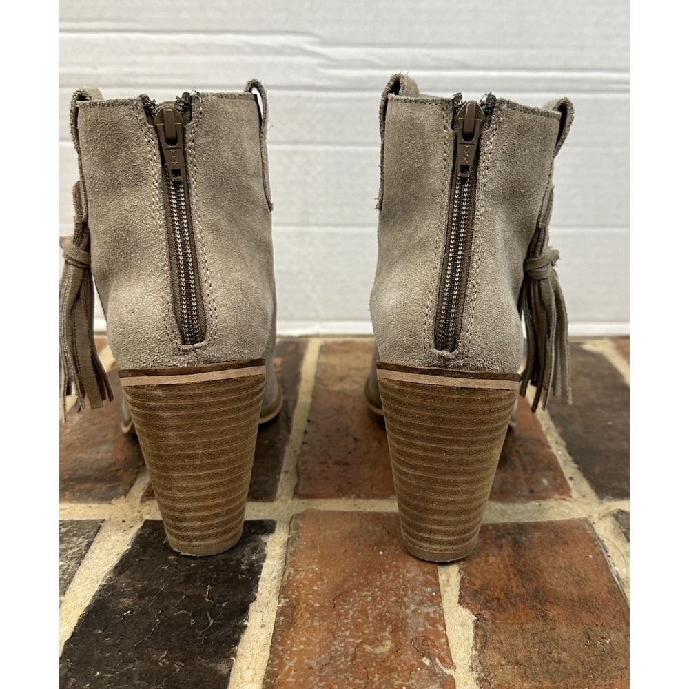 Seychelles Taupe Suede Ankle Booties Chunky High Heel Tassel Fringe Women's 9.5 - Picture 3 of 6
